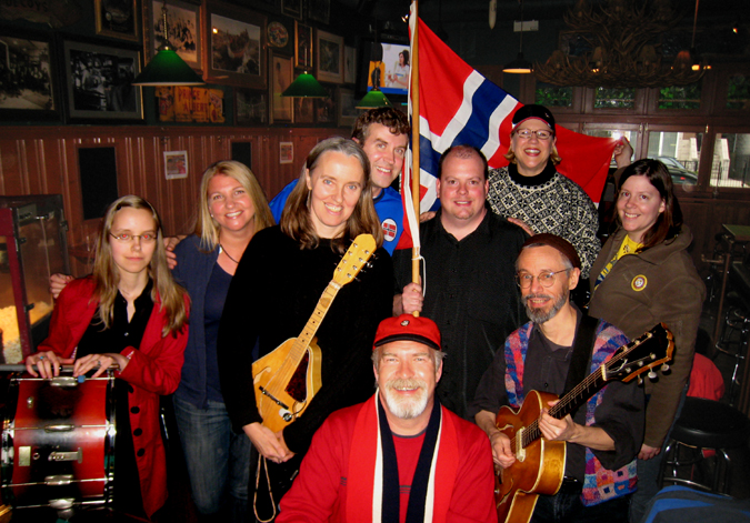 Photo of Nordland Band with fans at Will&rsquo;s Northwoods Inn&rsquo;s 2011 Norwegian Independence Day party. Copyright 2011, Modal Music, Inc. (tm). All rights reserved.